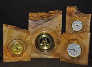 Hand made burr wood mantel clocks
