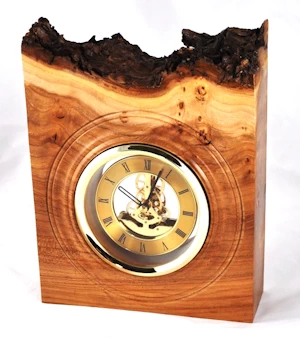 Burr elm skeleton clock