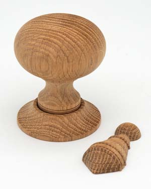 Handmade wooden door knob, rose and escutcheon