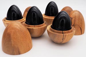 Hand made hollow wooden eggs