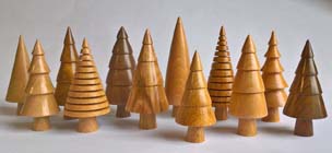 Hand made wooden tree ornaments