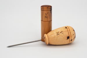 Hand made wooden needlecase and awl