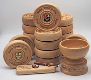 Handmade wooden school trophies