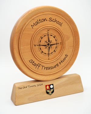Handmade wooden treasure hunt trophy