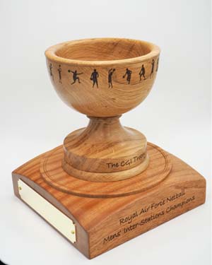 handmade wooden netball trophy