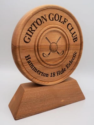 Handmade wooden golf trophy