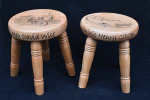 handmade children's pyrographed stools