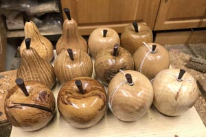 Hand made wooden apples and pears