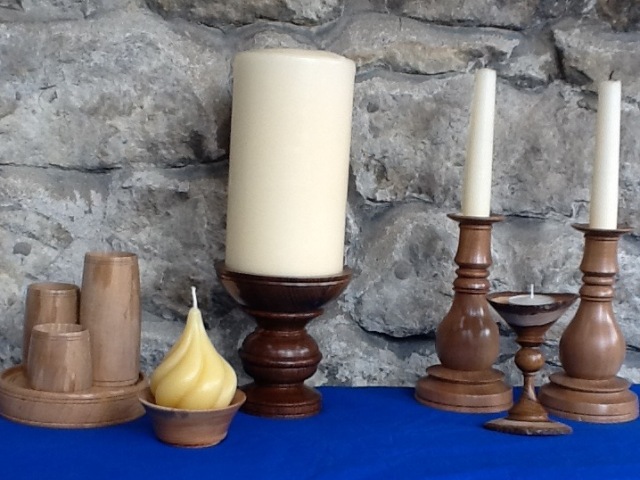 Turned wooden candlesticks