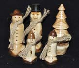 Turned yew snowmen