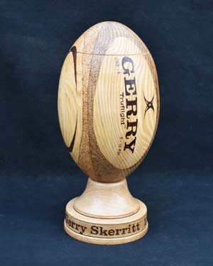 Hand made wooden rugby ball urn