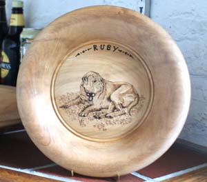 Pyrographed dog portrait