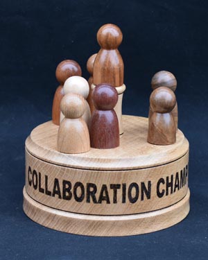 Hand crafted wooden business award - Collaboration champion