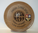 Hand crafted modern language trophy in wood