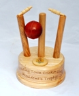 Turned wooden cricket trophy